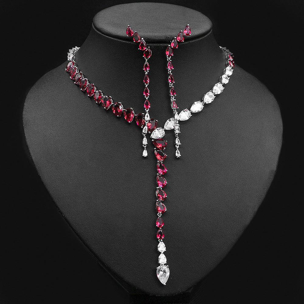 Collier et Boucles d'Oreilles Coeur Tombant en Zircon Bicolore