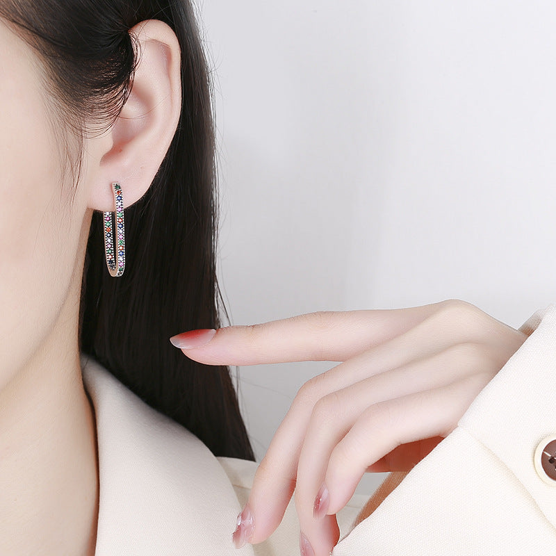 Boucles d'oreilles créoles en forme de U avec pierres précieuses