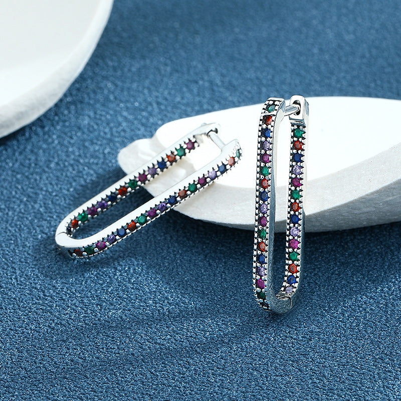 Boucles d'oreilles créoles en forme de U avec pierres précieuses