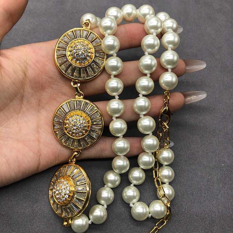 Collier en Alliage Plaqué Or avec Cristaux Zircon et Perles en Verre