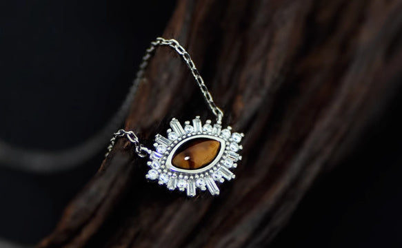 Collier Clavicule en Argent S925 avec Pendentif Œil de Tigre