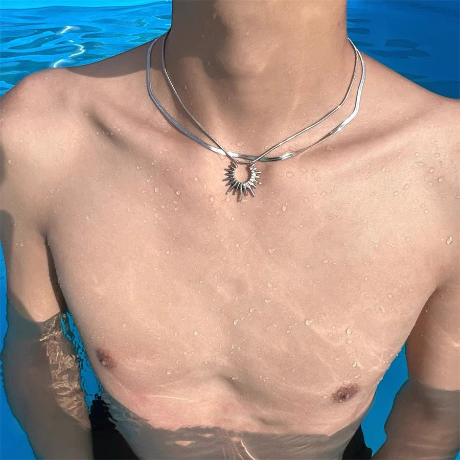 Collier Double-Couche Tournesol en Acier Titane