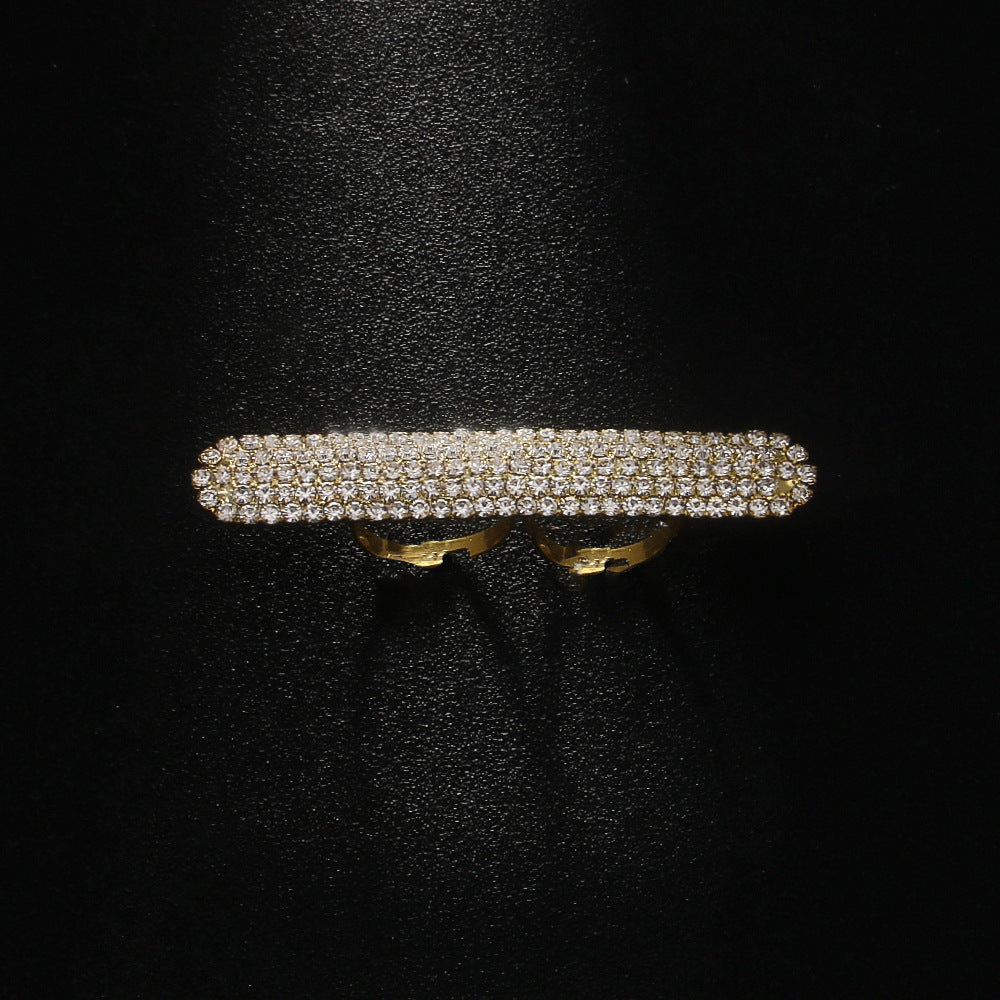 Bague Géométrique Double Doigt avec Strass