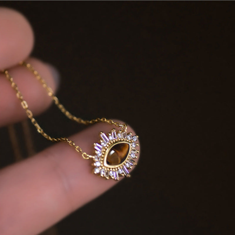 Collier Clavicule en Argent S925 avec Pendentif Œil de Tigre