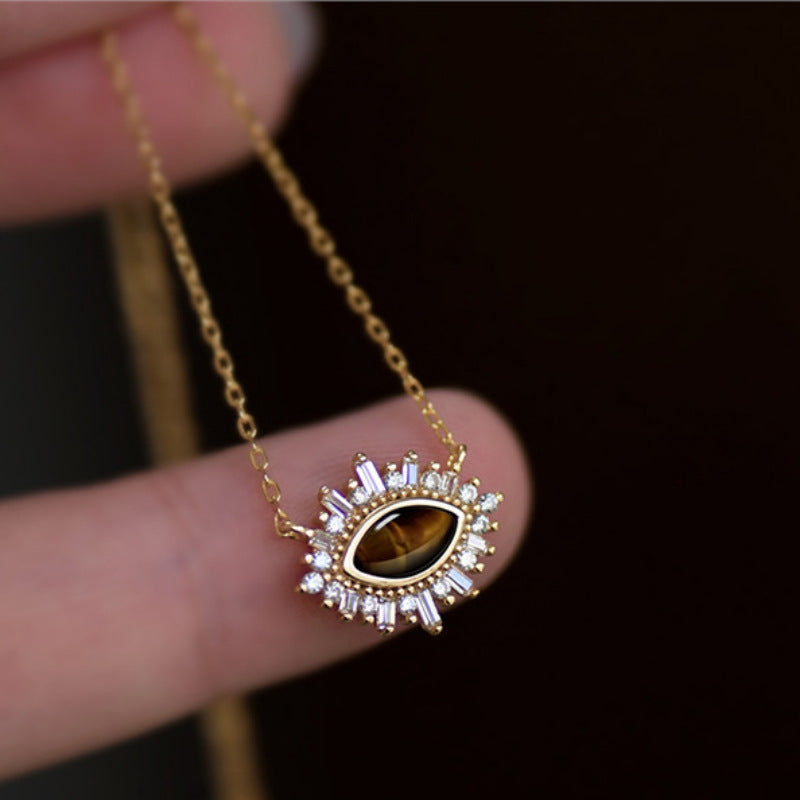 Collier Clavicule en Argent S925 avec Pendentif Œil de Tigre