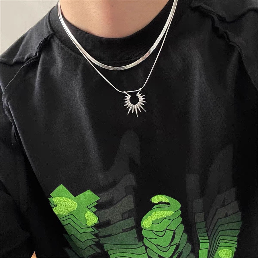 Collier Double-Couche Tournesol en Acier Titane