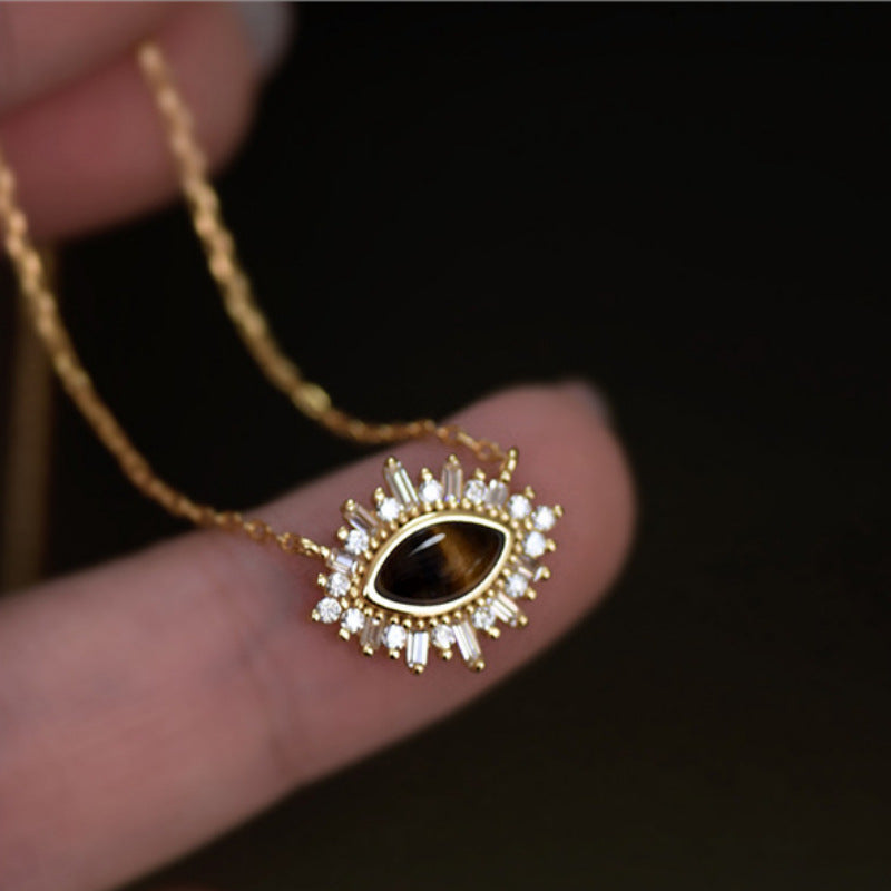 Collier Clavicule en Argent S925 avec Pendentif Œil de Tigre