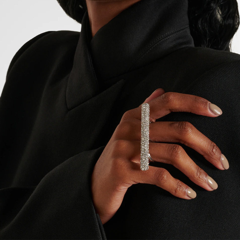 Bague Géométrique Double Doigt avec Strass