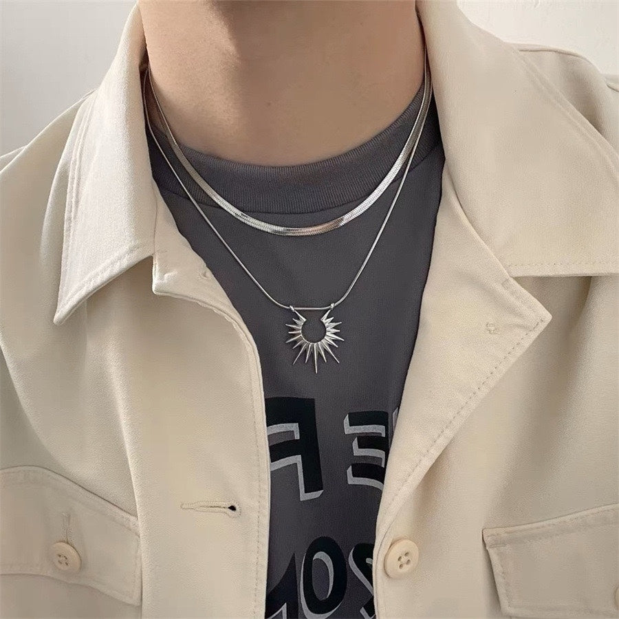 Collier Double-Couche Tournesol en Acier Titane