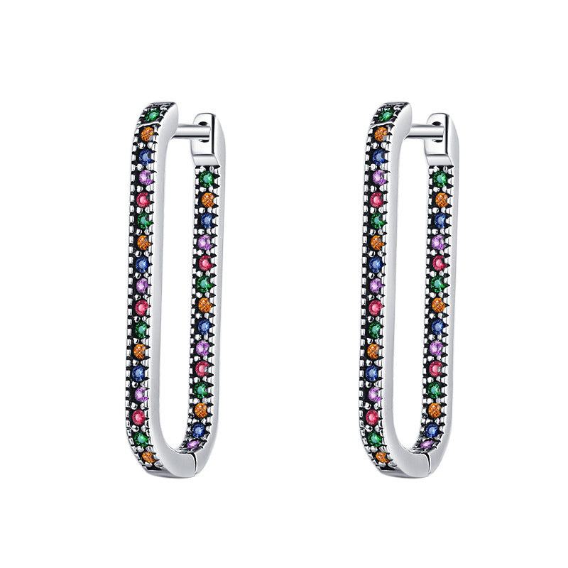 Boucles d'oreilles créoles en forme de U avec pierres précieuses
