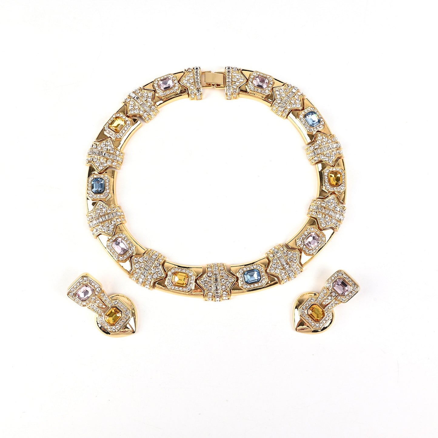 Set de Collier et Boucles d’Oreilles Style Palais Géométrique Creux Vintage