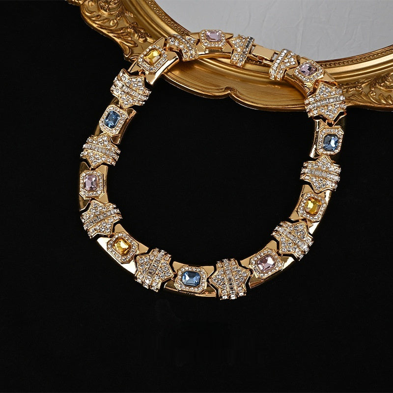 Set de Collier et Boucles d’Oreilles Style Palais Géométrique Creux Vintage