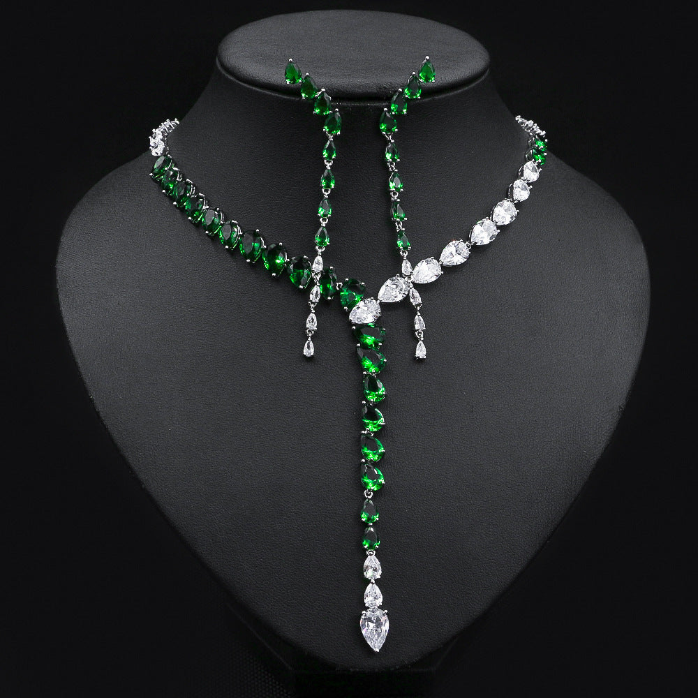 Collier et Boucles d'Oreilles Coeur Tombant en Zircon Bicolore