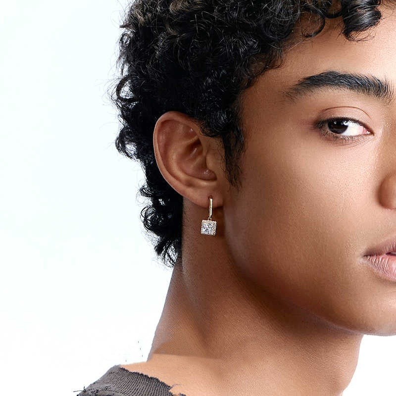 Boucles d'Oreilles Carré Petit Diamant Plaqué Or