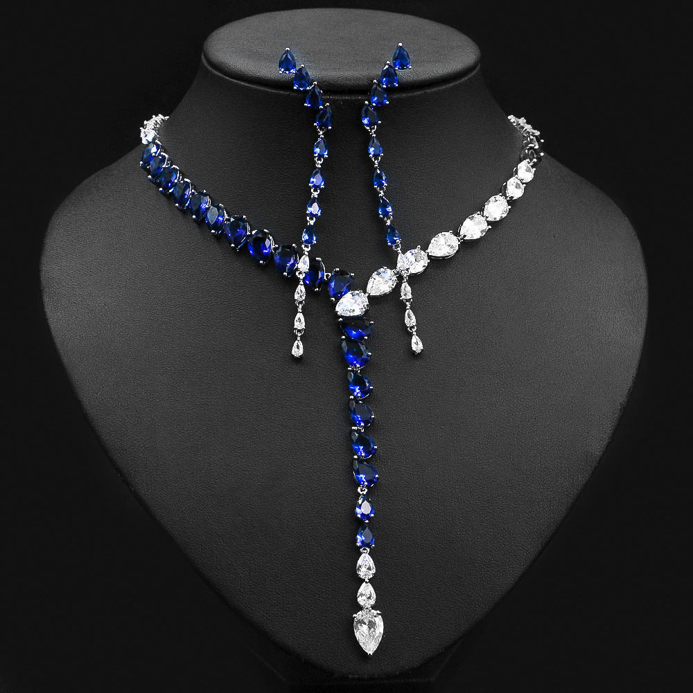 Collier et Boucles d'Oreilles Coeur Tombant en Zircon Bicolore