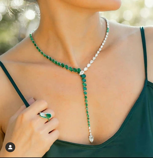 Collier et Boucles d'Oreilles Coeur Tombant en Zircon Bicolore