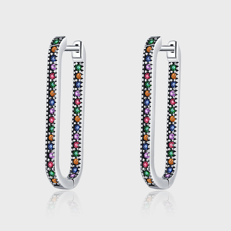 Boucles d'oreilles créoles en forme de U avec pierres précieuses