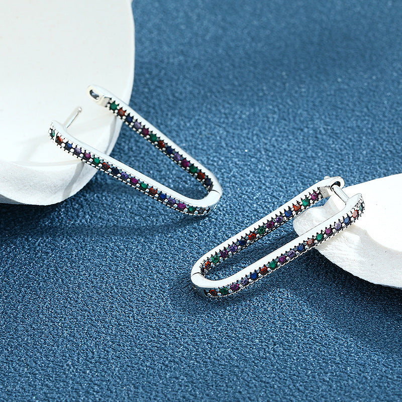 Boucles d'oreilles créoles en forme de U avec pierres précieuses