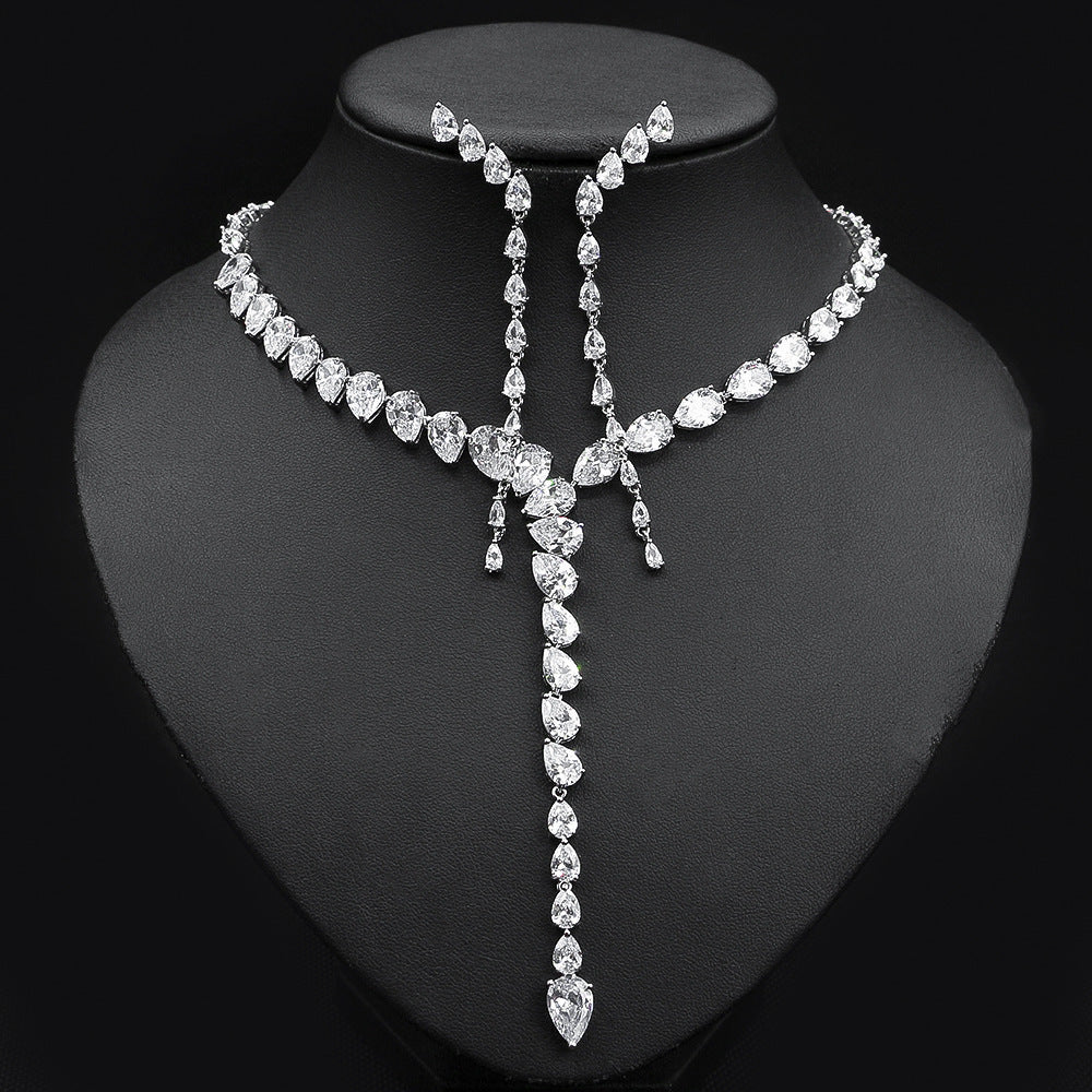 Collier et Boucles d'Oreilles Coeur Tombant en Zircon Bicolore