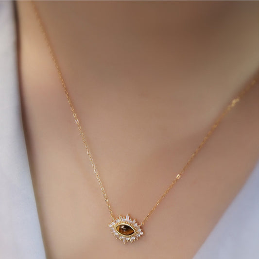 Collier Clavicule en Argent S925 avec Pendentif Œil de Tigre