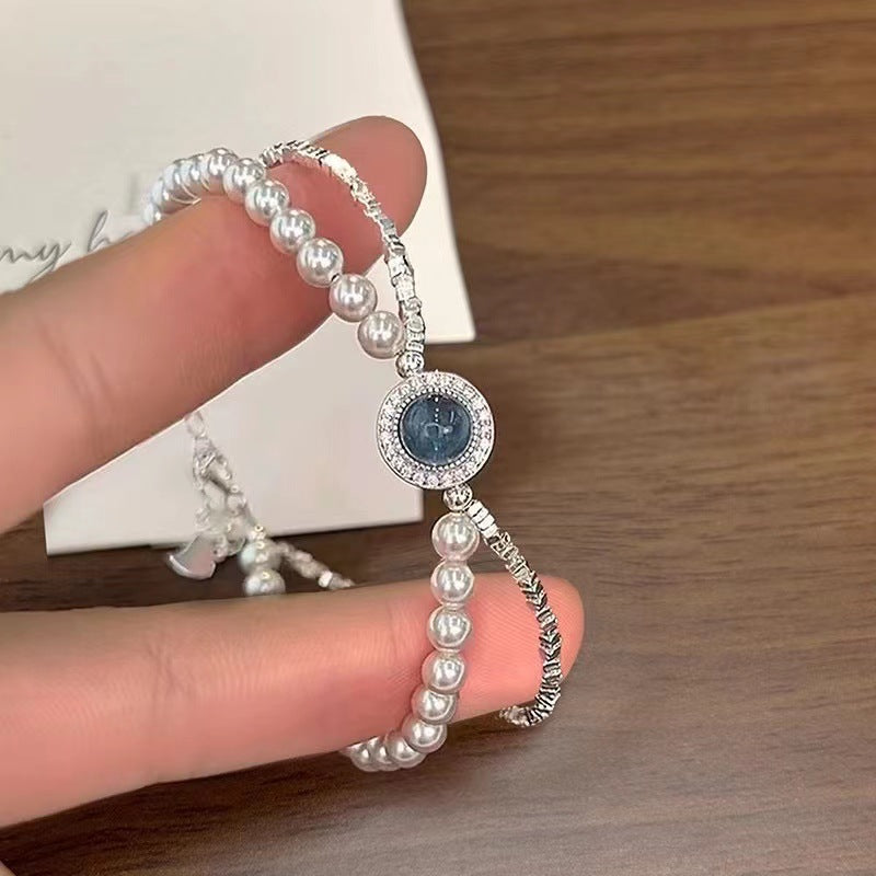 Bracelet en Argent Sterling S925 avec Perle Shijia et Aquamarine