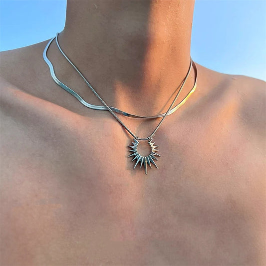 Collier Double-Couche Tournesol en Acier Titane