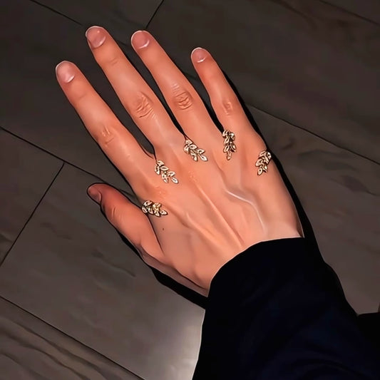 Eternal Bloom: Titanium Steel Diamond Cross Leaf Ring