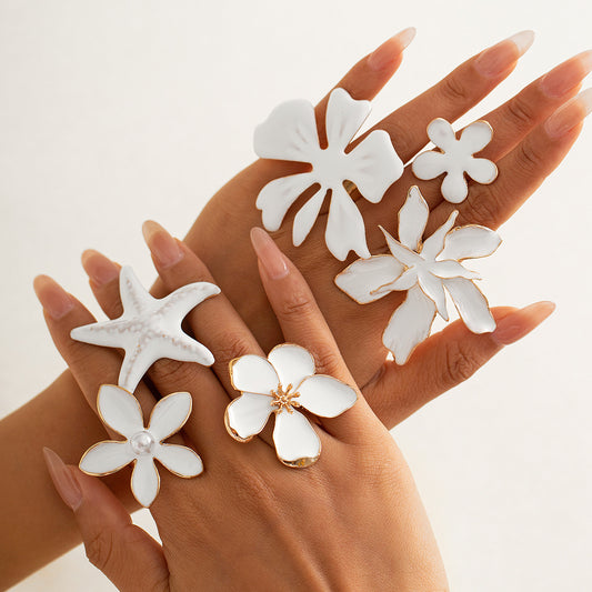 Bague Fleur en Métal Exagéré à Effet Goutte-à-Goutte