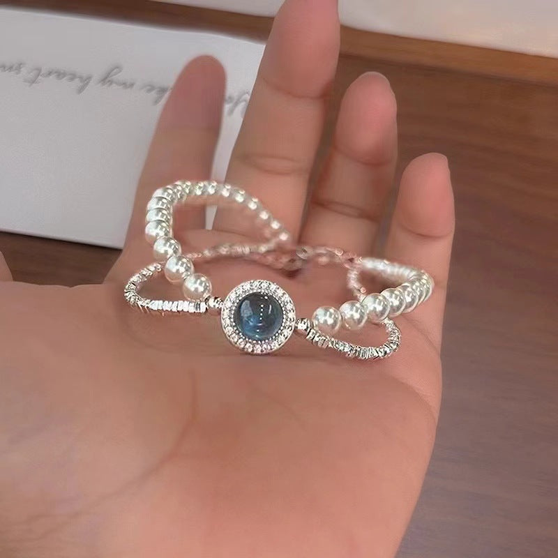 Bracelet en Argent Sterling S925 avec Perle Shijia et Aquamarine