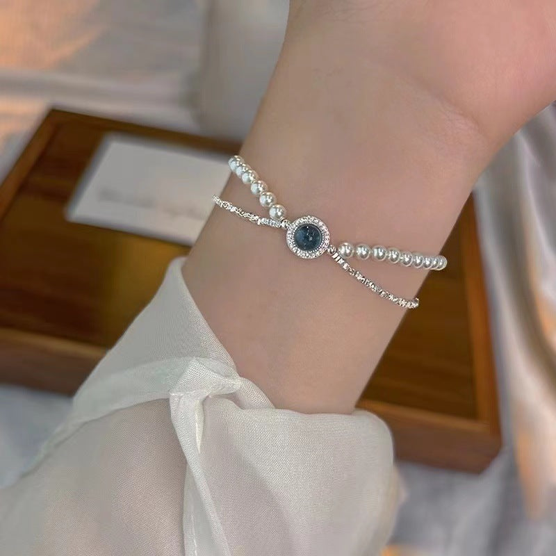 Bracelet en Argent Sterling S925 avec Perle Shijia et Aquamarine