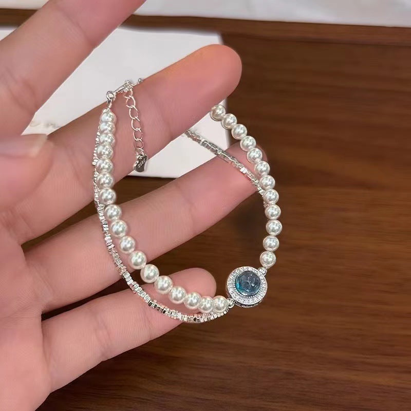Bracelet en Argent Sterling S925 avec Perle Shijia et Aquamarine