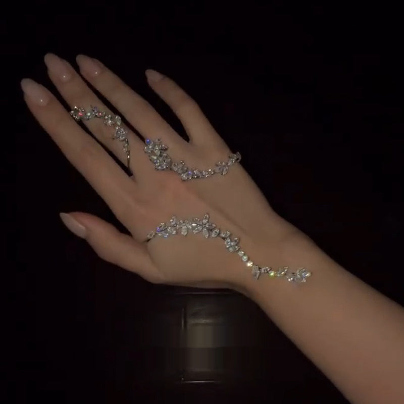Eternal Bloom: Titanium Steel Diamond Cross Leaf Ring