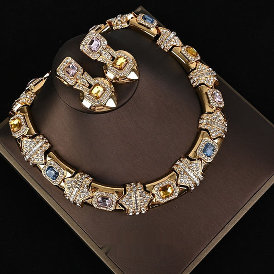 Set de Collier et Boucles d’Oreilles Style Palais Géométrique Creux Vintage