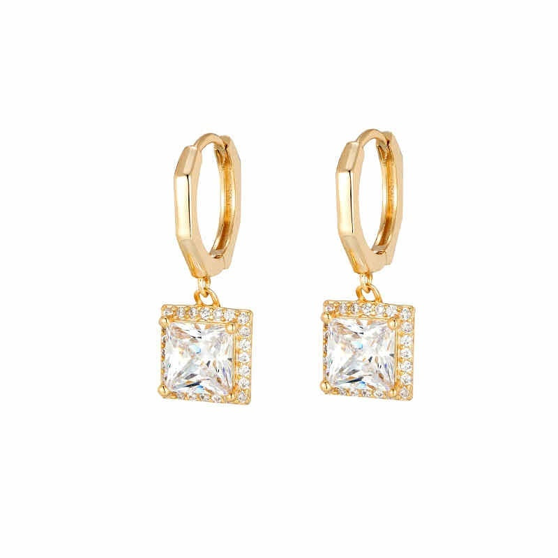 Boucles d'Oreilles Carré Petit Diamant Plaqué Or