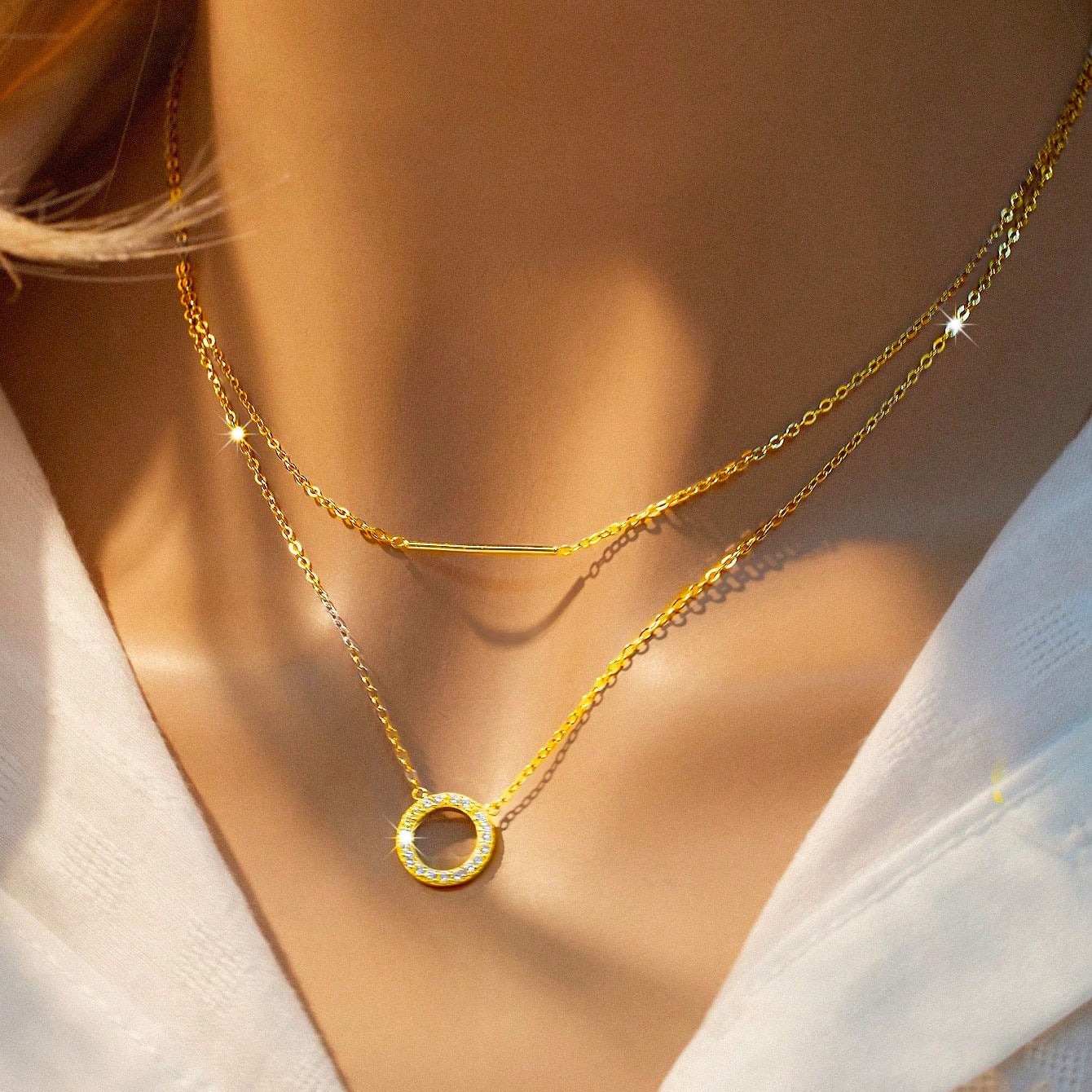 Round Cubic Double-Layered Necklace